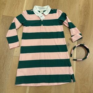 Crewcuts Pink and Green Striped Dress & Headband